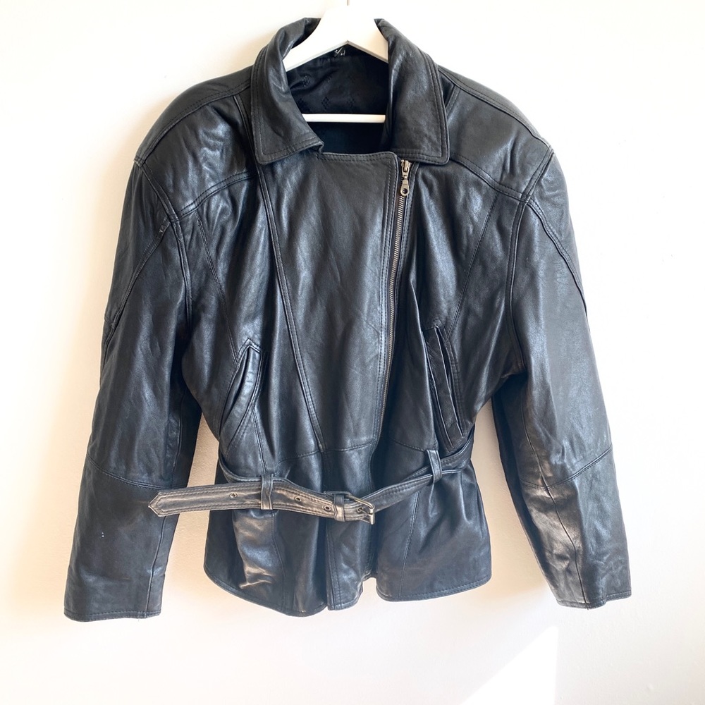 Vintage oversized women’s black leather jacket baggy 80’ 90’ street wear retro